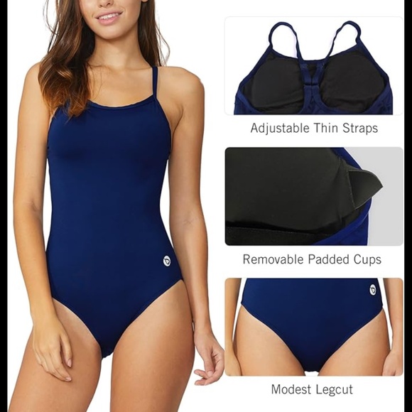 Women's Navy Blue Athletic Training One Piece Bathing Suit - Picture 3 of 9